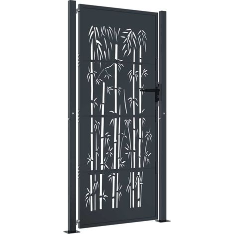 vidaXL Gartenpforte Anthrazit 105x205 cm Stahl Bambusdesign