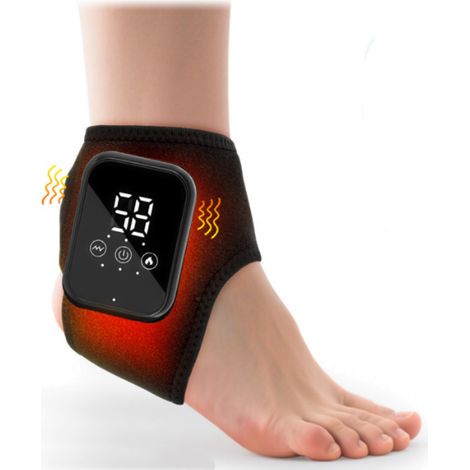 Appareil de massage pour cheville, 3 niveaux chaleur + vibration, 2000mAh rechargeable, minuterie 15min pour douleur et récupération(noir) (1/5)