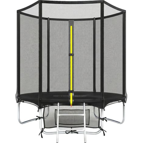 SPORTNOW cama elástica exterior Ø183 cm, trampolín para niños de +6 años con red de seguridad, escalera de 2 peldaños, cubierta de muelles, negro