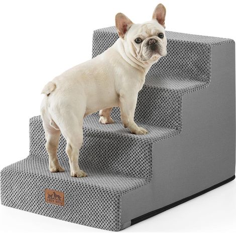 1 Escalier Pour Chien, 4 Marches, Mousse Haute Densité, Base Antidérapante, Housse Lavable, Pour Lit Et Canapé