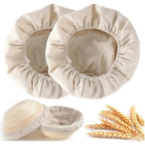 2 paniers pain doubls en tissu de lin pour une fermentation parfaite. Paniers ronds en rotin avec couverture pain de PANIER (1/4)