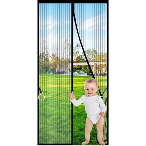 Porte moustiquaire magnétique - Noir 81 x 203 cm Auto-scellant Robuste (1/5)