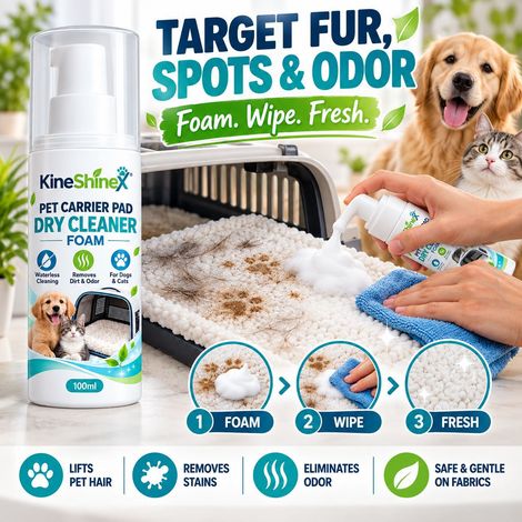Mousse nettoyante à sec KineShineX pour doublure de cage de transport pour animaux, convient aux chats et aux chiens, sans rinçage à l'eau, élimine les poils (1/4)
