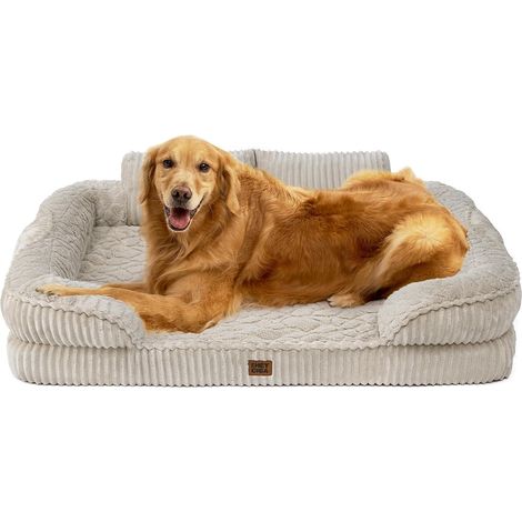 Panier Chien Grande Taille avec Dossier Haut, 107x76cm, Lin (1/5)