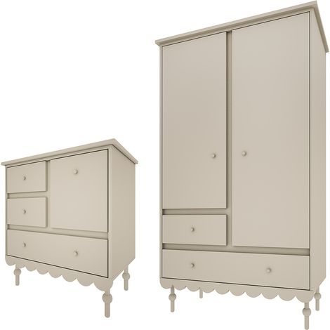 Commode 3 tiroirs et armoire 2 portes Wood Luck Babushka Olive