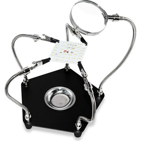 Main Soudure 3eme avec Loupe 4 Bras Flexibles et Pinces Crocodiles Troisième Support pour Réparation Modélisme Circuit Imprimé Artisanat Bijoux (1/5)
