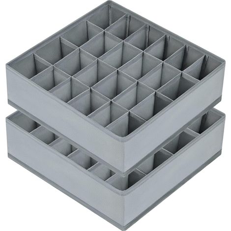 Set mit 2 Sockenschubladeneinsätzen, Unterwäsche-Organizer, 24 Fächer, Kleiderschrank- und Aufbewahrungsorganizer für Socken, Taschentücher, Krawatten, Gürtel (grau) (1/5)