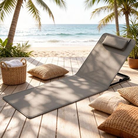 Chaise longue pliante de plage avec dossier réglable et compartiment de rangement – 1 unité