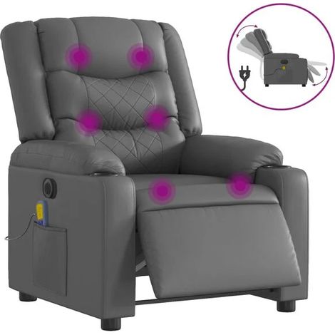 Fauteuil de massage électrique inclinable en similicuir gris (1/5)