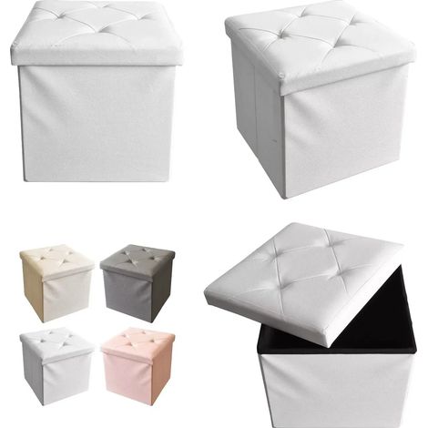 Pouf in ECOPELLE Resistente e Comodo - Moderno da Salotto bianco singolo