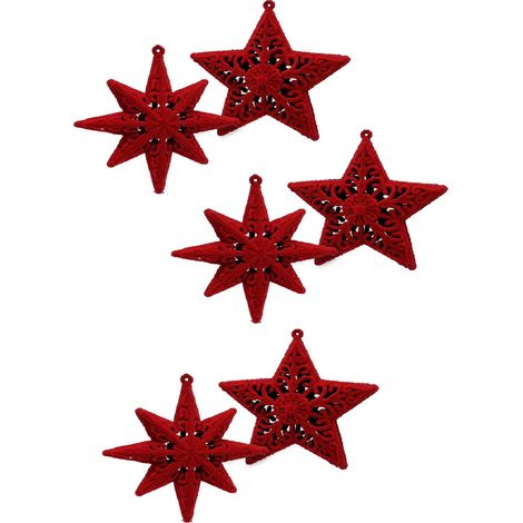 Set 6 Decorazioni Albero di Natale Stelle Rosso Velluto Addobbi Natalizi da Appendere Eleganti con Intarsi per Decorazione Festiva Casa Vetrine e Ghirlande particolari (1/5)
