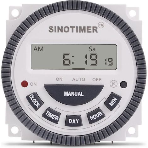 Interrupteur de minuterie numérique LCD TM619, programmable hebdomadairement, modèle plus fin, 16 A, 1 NO + 1 NC (TM619-3 220 V) (1/4)