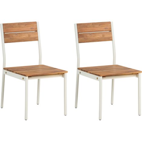 Conjunto de 2 sillas de jardín modernas de madera de acacia con listones y estructura de metal marrón Giovinazzo (1/5)