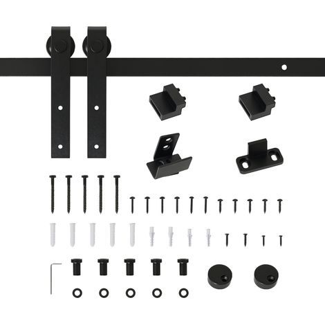 Kit de porte coulissante en bois avec rail de 200 cm et capacité de charge de 20 kg, noir (1/5)