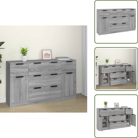 Aparador con puerta - vidaXL Set de aparador 3 piezas madera contrachapada gris sonoma - Aparador minimalista