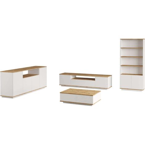 Cotecosy – Ensemble de meubles de salon moderne – Meuble TV 180 cm avec niches ouvertes – Bibliothèque 168 cm avec étagères ouvertes – Finition effet bois (1/5)