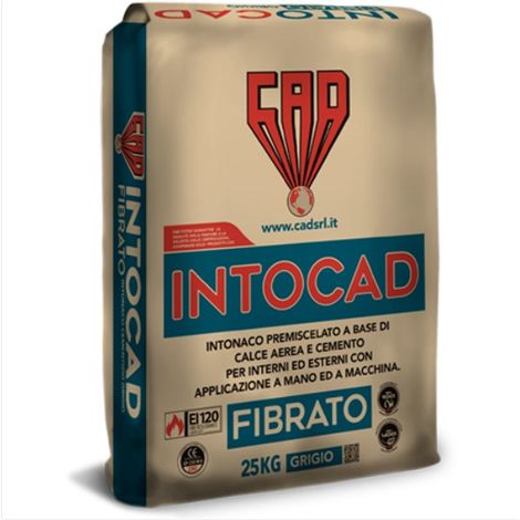 Intonaco premiscelato INTOCAD fibrato malta a base cementizio colore grigio 25Kg