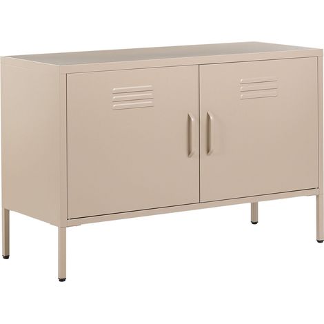 2 Door Sideboard Beige Steel Home Office Furniture Shelves Leg Caps Industrial Design URIA (1/5)