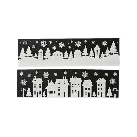 Decorazione natalizia per finestra con case e bosco 14 × 50 cm