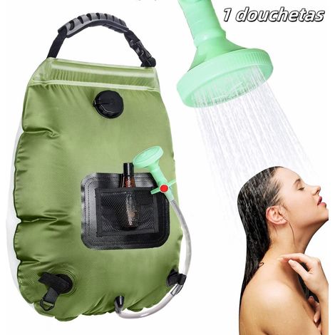 Sac de douche portable avec pommeau et flexible pivotant pour voyage et camping couleur verte (1/5)