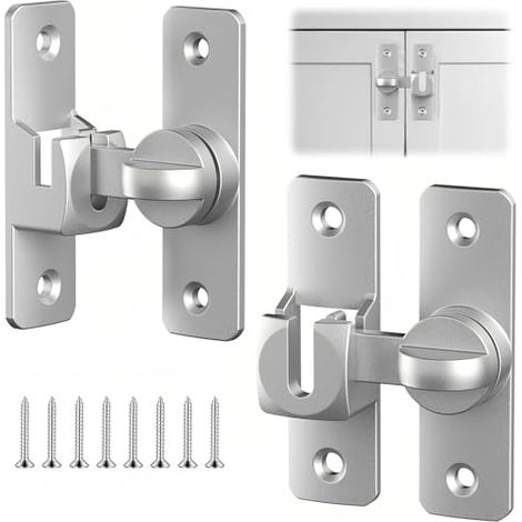 2 Paires Loquet Porte, 90°/180° Verrou Porte, Aluminium Verrou Porte Coulissante, Serrure Porte Coulissante avec 8 Vis, Argent, pour Portes, Fenêtres, Armoires (1/4)