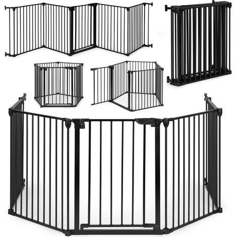 Barrera de seguridad para parque infantil y mascotas, 5 paneles, 60 cm, metal, negro, ECOTOYS