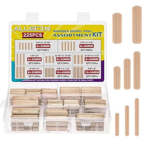 Wood Dowel Kit 8MM 6MM 10MM Grooved Wood Trunnion M6 M8 M10 Assorted Dowels for Furniture Woodworking DIY Crafts (1/5)