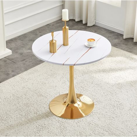 MEUBLIV Table ronde 80 cm blanche – pied tulipe en métal, design moderne pour cuisine et salon (1/5)