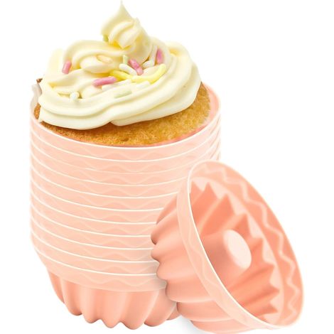 Moule à cupcake en silicone - Moules à muffins - Moules à muffins - Moules à muffins réutilisables - Moules à cupcakes, beignets, pudding,Parent,Lot de 12 Racines de Lotus Rose (1/5)