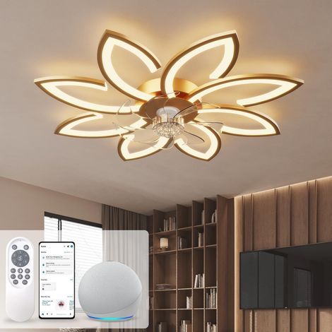 Ventilateur de plafond 90cm avec lumière LED dimmable – Moteur DC silencieux 25dB – Compatible Alexa – Design pétale ultra-plat pour salon (1/5)