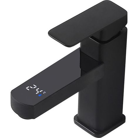 Single-hole faucet, digital bathroom faucet temperature control, hot and cold water kitchen sink faucet, brass mixer taps, black (1/5)