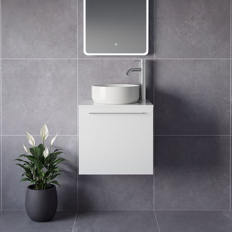 Napoli 390 Gloss White 500mm Wall Mounted Single Drawer Vanity Unit for Countertop Basins - 500mm - Chrome 320mm Handle