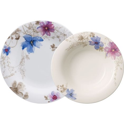 Villeroy & Boch Mariefleur Gris Basic Servizio da Tavola per 6 Persone, 12 Pezzi, Porcellana Premium, Bianco/Multicolore (1/4)