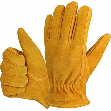 SHINING HOUSE Guantes de jardinería Guantes de trabajo de piel de vaca, Guantes de trabajo de cuero flexibles y transpirables para hombres y mujeres, Guantes de trabajo resistentes para jardinería y p (1/4)