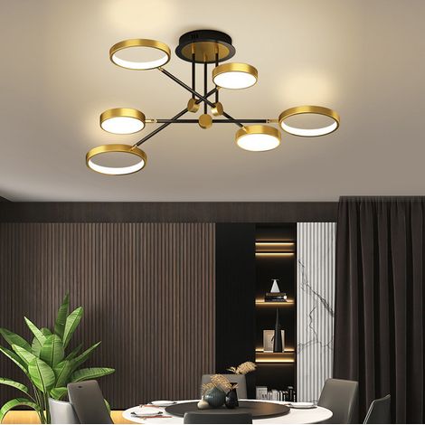 Lustre moderne à 6 têtes avec télécommande, plafonnier LED à intensité variable, suspension LED, 3 températures de couleur, 100 cm, 72 W (1/5)