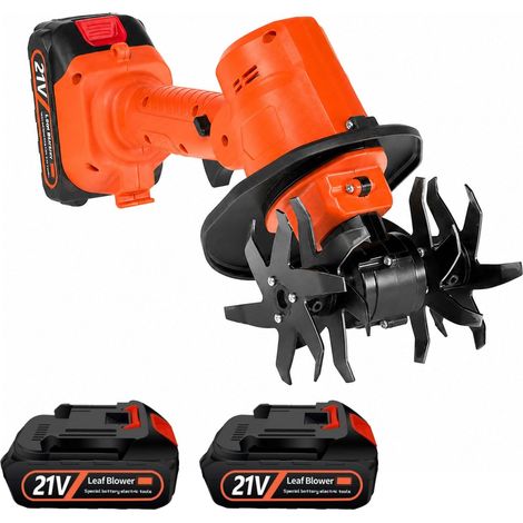 Motobineuse Electrique, 21V Motoculteur sans Fil avec 2 Batteries 3000mAh et 4 Lames Métalliques 10cm Largeur de Travail 10cm Profondeur de Travail 235 TR/Min Vitesse (1/5)