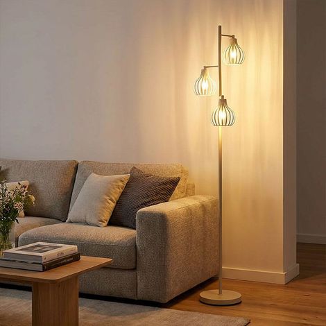 Stehleuchte Stehlampe Esszimmerlampe Gitteroptik 3-flammig Beige Metall H 161 cm (1/5)