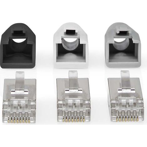 Conector rj45 paso rj45 ftp cat6 solidotrenzado recto chapado en oro 10 uds pvc gris negro blanco cajas (1/5)