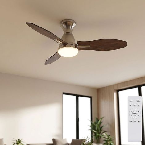 Ventilatore da soffitto a LED con modalità estate inverno Lampada da soffitto dimmerabile con telecomando, 6 livelli, pale reversibili, 22W 1660lm bianco caldo, bianco neutro, bianco freddo, D 107 cm