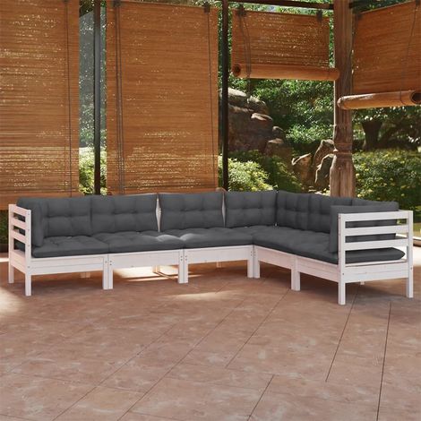 Muebles de jardín 6 pzas y cojines blanco madera maciza de pino vidaXL (1/5)