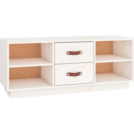 Meuble TV, Étagère TV, Meuble de Salon, Blanc 100x34x40 cm Bois de pin massif OIB1422E (1/5)
