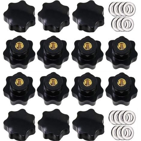 14 Pièces M8 Bouton de Serrage à Filetage Moleté, Poignée en étoile, Boutons à Main en Forme D'étoile Bouton de Serrage en Plastique Noir avec Rondelles (1/5)