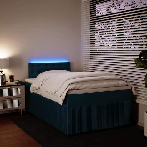 Cama box spring con colchón terciopelo azul 120x190 cm (1/5)