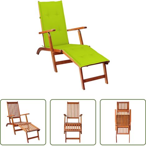 vidaXL Chaise longue d'extérieur repose-pied et coussin Acacia solide (1/5)