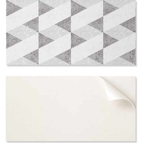 Baldosas autoadhesivas de vinilo impresas con dise帽o geom茅trico en contrastes, 6x60x30 cm.