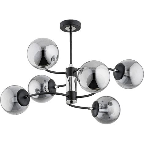 Alfa DEMA Modern Contemporary Decorative Ceiling Lamp, 6-Light Black & Chrome Metal Chandelier Fixture, 6xE14 Max 10W, Dimmable (bulbs required), 62cm for Living Room