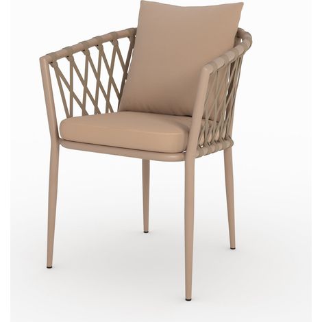 Lot de 2 chaises de jardin en métal et tissu taupe - Dulcy
