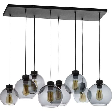 Hängelampe Esstisch Glas Kugel Schirm 8 flammig Schwarz Grau (1/5)