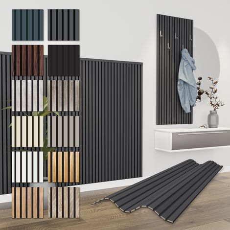 HEXIM Lamellen Akustikpaneele Comfort 0,83 m² MDF Holz flexible Wandpaneele 138,5x60cm Wandverkleidung schalldämmend (1x 1,385 Meter - 0,83 m², Black Lead)