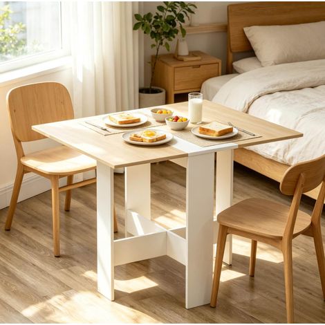 Klappbarer Esstisch, 103 x 76 x 74 cm, MDF, Eiche und Weiß OKMYHOME (1/5)